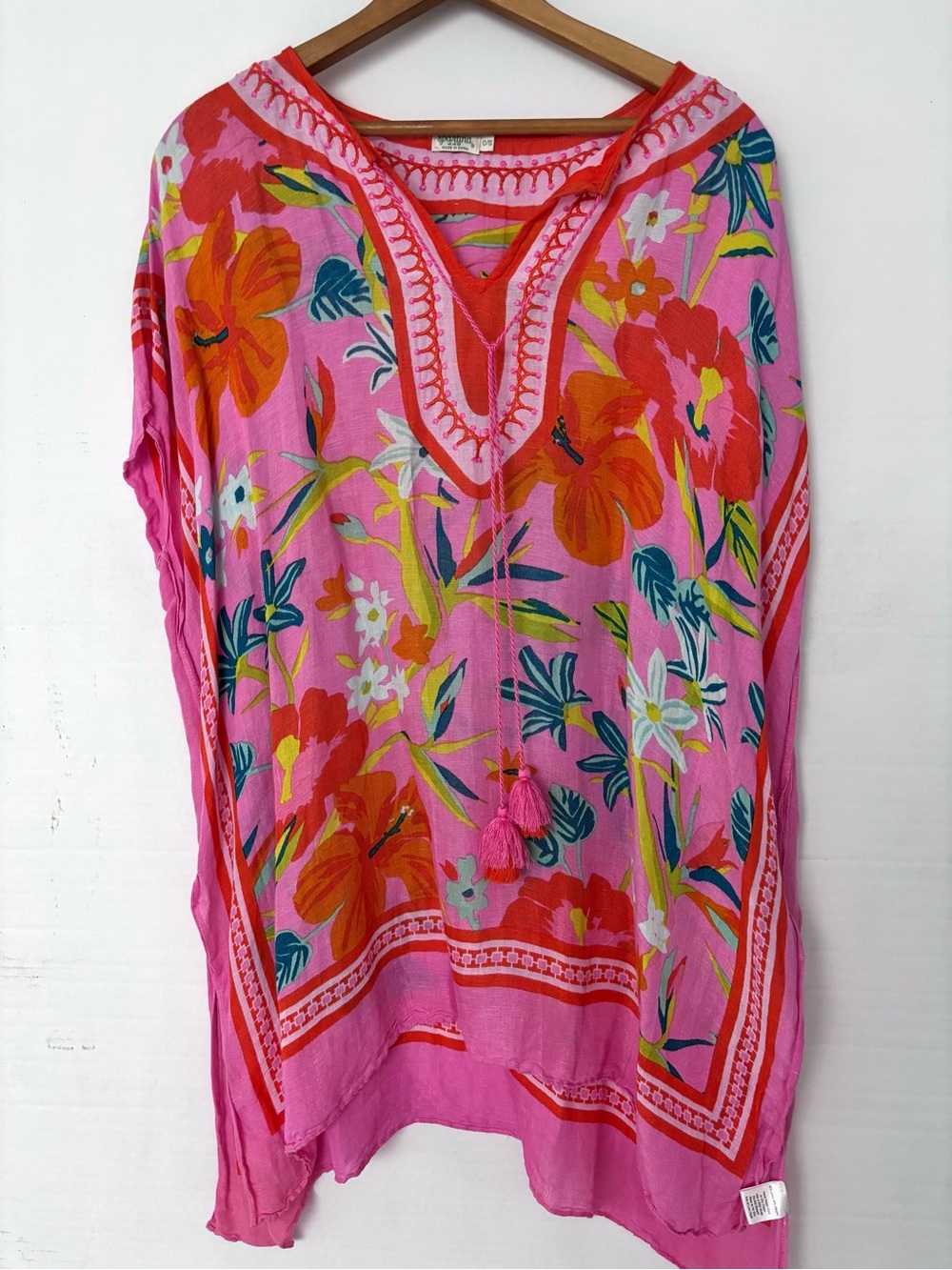 Spartina 449 Pink Tropical Floral Tassel Swimsuit Coverup Resort One Size